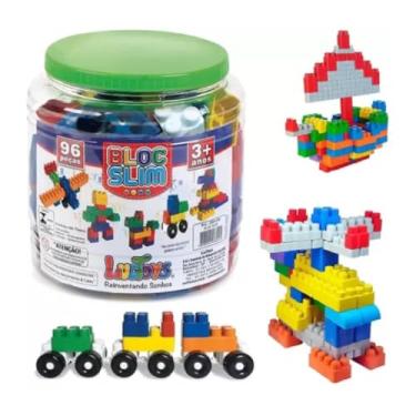 Imagem de Bloco de Montar 96 Peças Brinquedo Infantil Bloquinhos de Encaixar Monta Monta Educativo LucToys