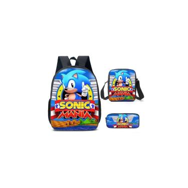 Imagem de Conjunto escolar, mochila, lancheira e estojo para lápis Sonic Kids