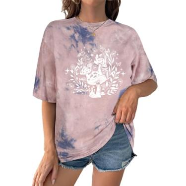 Imagem de SOFIA'S CHOICE Camisetas femininas grandes tie dye gola redonda manga curta casual verão, Cogumelo azul R, G