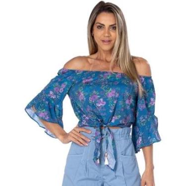 Imagem de Blusa Onça Preta Ampla Manga 3/4 VE22 Azul Feminino-Feminino