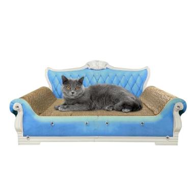 Imagem de INRLKIT Sofá-cama de luxo para arranhadores de gato, tábua de arranhar em forma de sofá, sala de arranhar com erva-dos-gatos, arranhador para gatos internos, grande, azul
