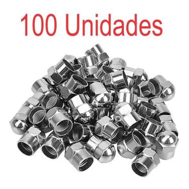 Imagem de Kit 100 - Tampinha Plástica CROMADA Bico Pneu Moto Carro Bicicleta - T
