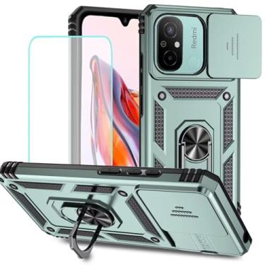 Imagem de Vokuha Capa para Redmi 12C, Capa Poco C55 22120RN86G com protetor de tela de vidro temperado e capa de câmera deslizante, capa magnética com suporte de anel giratório de 360° para Xiaomi Poco C55