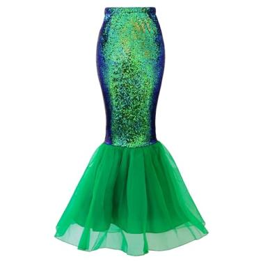 Imagem de Vgolar Fantasia feminina cauda de sereia saia tule lantejoulas Halloween cosplay vestido, Verde, 46-48