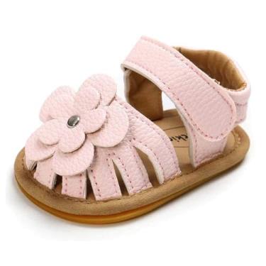 Imagem de Sawimlgy Sandálias para bebês meninas meninos verão flores sapato sola de borracha couro PU malha infantil primeiro andador vestido princesa sapatos ao ar livre, 01b rosa, 18-24 Months Toddler