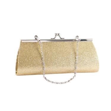 Imagem de GUEDKIKL Bolsa de noite dourada com glitter, elegante bolsa clutch para banquete, festa de casamento, bolsa feminina com corrente removível, Dourado