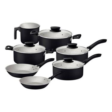 Imagem de Jogo De Panelas 7 Peças Linz Cores Antiaderente Tramontina Preto