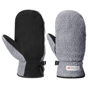 Imagem de Harssidanzar Luva de inverno masculina, luvas de camurça quente de lã 3M Thinsulate luvas de esqui de inverno para neve SM040US, cinza/preto, tamanho P