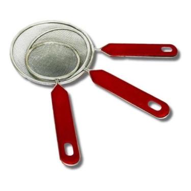 Imagem de Kit 3 Peneiras em Metal com Cabo Vermelho 8 10 e 12cm - JW SHOP, Verme
