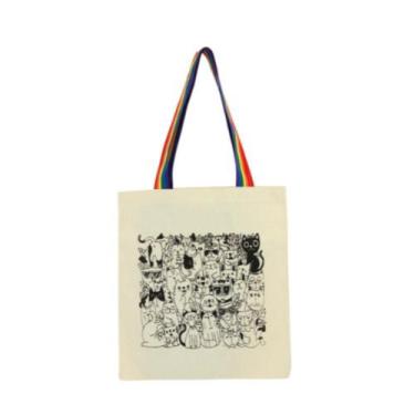 Imagem de Bolsa Ecobag 100% algodão Estampa GATOS (Alça arco-íris) - CARIOCA MAI