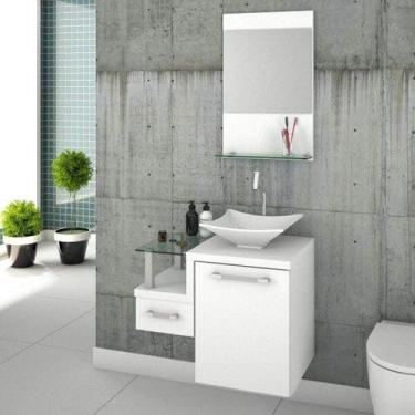 Imagem de Conjunto para Banheiro Gabinete com Cuba de Apoio Folha L34 e Espelhei