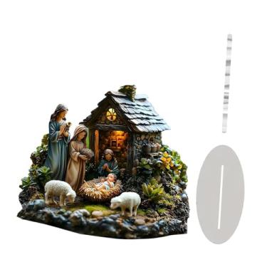 Imagem de Badiman Decoração de mesa para presépio de jesus, 2d leve, decoração de casa, artesanato, peça central de mesa com base para prateleira