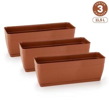 Imagem de Kit 3 Floreiras com Prato Anti-Dengue 11,5L Jardineiras Vasos Plastico