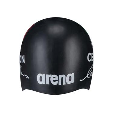 Imagem de Arena Signature Collection Thomas Ceccon Autograph Touca de natação unissex de silicone moldado para treinamento e corrida, tamanho único, preta
