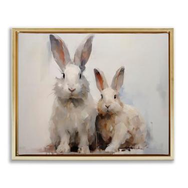 Imagem de Stupell Industries Design de arte de parede em tela emoldurada Fluffy Spring Bunnies Gold Floater por Arlington Prints, 80 x 63 cm