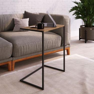 Imagem de Mesa Lateral Estrutura em Aço 58cm Complementos Artesano, Vermont/Pret