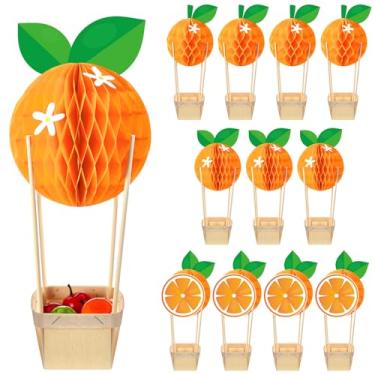 Imagem de TaoBary Conjunto de 12 bolas de favo de mel laranja, 12 unidades de bolas de favo de mel laranja, 12 peças, cestas de bambu de 10 polegadas, 48 peças, espetos de bambu de 25,4 cm, decorações