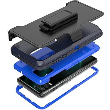 Imagem de Capa compatível com Moto G Stylus 5G, com protetores de tela, resistente à prova de choque, capa com suporte de proteção de corpo inteiro com clipe de cinto para Moto G Stylus 5G 2021 (azul)