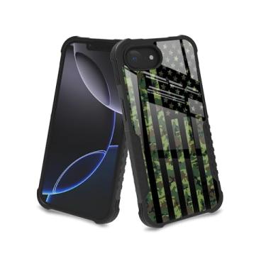 Imagem de YALUUU Capa para iPhone 16e estilo camuflagem verde exército bandeira americana para homens e meninos [amortecedor à prova de choque] [anti-arranhões] [antiderrapante] capa de proteção resistente para