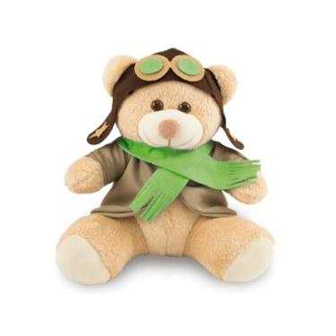 Imagem de Urso de Pelúcia Aviador 25cm Decoração Infantil - Caramelo/verde