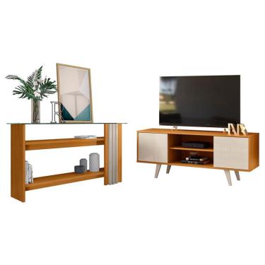 Imagem de Rack Bancada Lisboa com Aparador Frizz Cinamomo Off White - Madetec