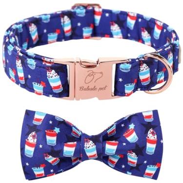 Imagem de Babole Pet Coleira para cães 4 de julho com gravata borboleta - coleira patriótica do Dia da Bandeira Americana Blue Star Sundae Gravata borboleta de verão para cães pequenos, médios e grandes, PP