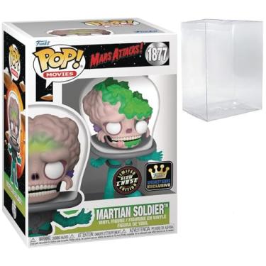 Imagem de POP Filmes: Mars Attacks - Martian Soldier (Glow-in-The-The-Dark) Boneco de vinil exclusivo Funko da série (incluído com caixa protetora compatível), multicolorido, 9,5 cm