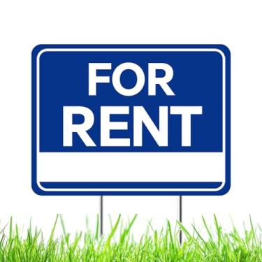 Imagem de Placa para alugar com estacas – Placa de jardim dupla face azul de 43 cm x 33 cm – Placa FSBO de plástico ondulado durável para casa ou propriedade – Opções de embalagem única ou a granel