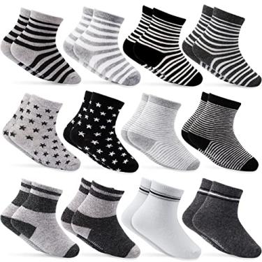 Imagem de Cubaco Meias para bebês, 12 pares de meias antiderrapantes de algodão antiderrapante para bebês e crianças, Black,grey,gray,white, 8-36 Months