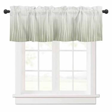 Imagem de Cortinas para janelas com linhas verdes sálvia sanefas arte abstrata cortinas curtas com bolso para varão, tratamento de janela para cozinha, sala de estar, quarto, banheiro, café, decoração, 1 painel