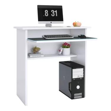 Imagem de Mesa Para Computador Com Gaveta Para Teclado Na Cor Brancoa