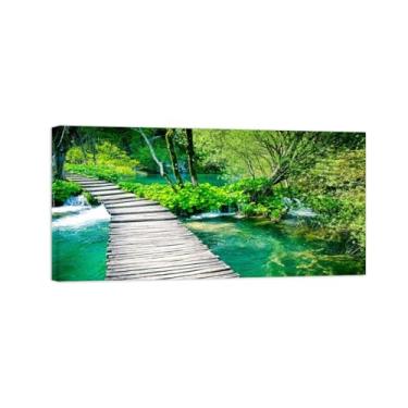 Imagem de MUHJDYC Imagem de arte de parede de paisagem - ponte do lago floresta-impressões em tela da natureza - pintura panorâmica para sala de estar quarto 75 x 150 cm - 30 x 59 pol tela embrulhada
