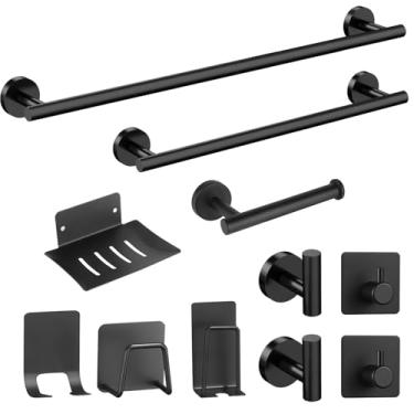 Imagem de 11 peças kit banheiro preto, kit banheiro inox, 60 cm estendido porta toalha de rosto, porta-toalhas de parede para banheiro, Adequado para banheiro, cozinha, quarto, etc.