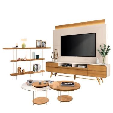 Imagem de Estante Home Theater Nobre Off White Cinamomo E Aparador Infinity E Kit Mesa De Centro Sky Cinamomo – Hb Móveis