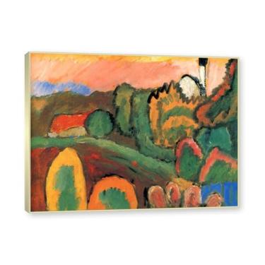 Imagem de NHLDZYH Moldura dourada champanhe. Quadros de pinturas famosas. (Sem título 15) por Gabriele Münter. Impressão em tela. Quadros decoração de parede 80 x 105 cm