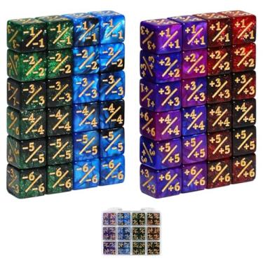 Imagem de SIXPOINTS 48Pcs 12mm MTG Counter Dice Plus 1 Life Counters +1/+1 Tokens 4 Color 6 Sided Dice Set with Case for Magic The Gathering, MTG, TCG, Card Games Accessories (Red & Green & Blue & Purple)
