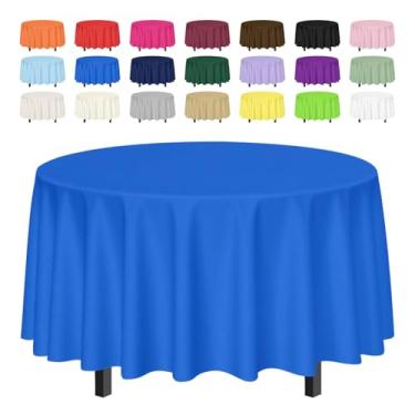 Imagem de SietDESEO Pacote com 3 toalhas de mesa redondas azul royal, 213 x 213 cm, toalha de mesa redonda descartável para festa, piquenique, casamento, chá de bebê, toalha de mesa de plástico redonda