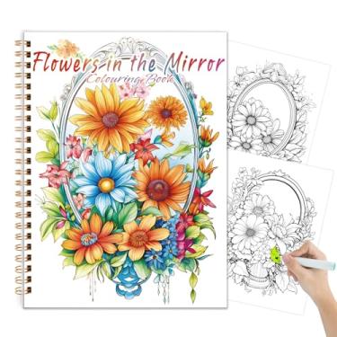 Imagem de Tlenpo Livro de colorir adulto com 50 padrões de grinaldas, encadernado em espiral, ousado e simples para lápis de cor e marcadores, sem sangramento, livro de colorir para adultos para relaxamento e