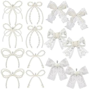 Imagem de Juinte 16 peças de pingentes de renda com pérolas para decoração de tênis, laço, fivela, pérola, corrente de contas, coquete, estética, faça você mesmo, sapato de renda, acessórios para mulheres