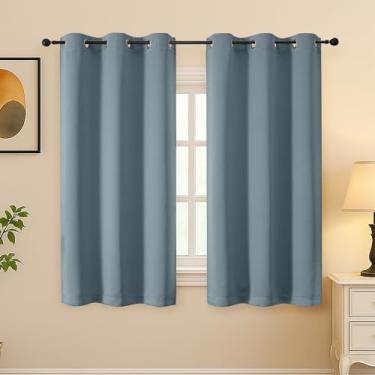 Imagem de Simplebrand Cortinas azuis pedra para quarto de 153 cm de comprimento, conjunto de 2 painéis, cortinas com isolamento térmico para quarto de bebê, cortinas lisas e macias para tratamento de janela, L