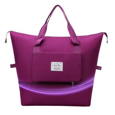 Imagem de Bolsa Mala Dobrável Expansível e Impermeável Oxford – Ideal Academia e Viagem • Compartimento para Tênis/Roupas Molhadas • Alças Mão e Tiracolo Reforçadas (Roxo)