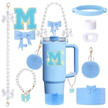 Imagem de Conjunto de acessórios para copos Stanley de 9 peças - para copos de 850 g 1,134 g com alça - Kit Bule inclui topo de palha e bota, pingente, alça de pérola e adesivos - Presentes estéticos para