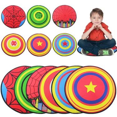 Imagem de 12 peças de assentos circulares com tema de herói, 40,6 cm, tapete redondo para sala de aula, tapete antiderrapante para sala de estar, aprendizagem, áreas de jogos, hora da história, atividades em