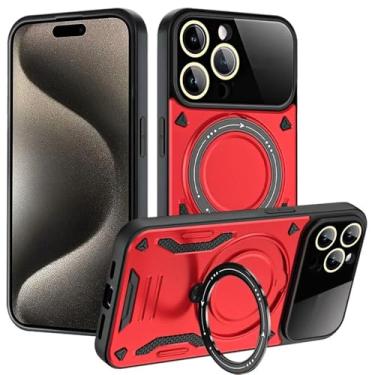 Imagem de Capa protetora de suporte de espelho completo para lente adequada para iPhone16 15 14 13 12 11 Pro Max capa magnética para celular, vermelha, para iPhone 15