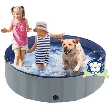 Imagem de Banheira dobrável para cães, piscina, plástico, infantil, banheira profissional, dobrável, para animais de estimação, bebês e crianças, 82 x 20 cm, azul (cinza, G - 122 x 30 cm)