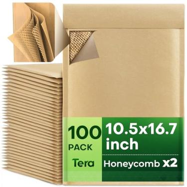 Imagem de Tera Envelopes acolchoados de favo de mel: 28,7 x 42,4 cm 100 peças de proteção de 4 camadas de papel kraft biodegradável reciclável para maquiagem de joias bolsas de envio para pequenas empresas