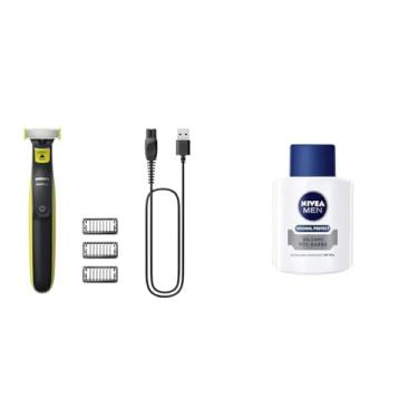 Imagem de Kit Aparador e raspador OneBlade com 3 pentes + NIVEA MEN Bálsamo Pós Barba Original Protect 100ml