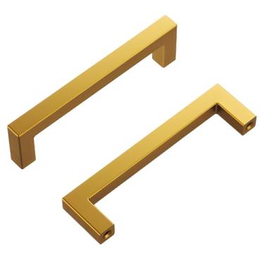 Imagem de Hickory Hardware Pacote com 10 puxadores de armário de cozinha, puxador de gaveta para portas e gavetas de cômoda, ferragens para banheiro, centro de furo de 96 mm, latão dourado escovado, coleção Skylight