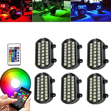 Imagem de UWDESY 6 cápsulas de luzes de LED RGB, à prova d'água, sob o corpo, luz brilhante para trilha, luz de rocha, kit de luz neon de 144 LEDs com controle RF para caminhão, carro, off-road, SUV, ATV RZR,