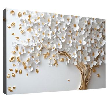 Imagem de Quadro Decorativo Árvore Elegante Folhas Brancas